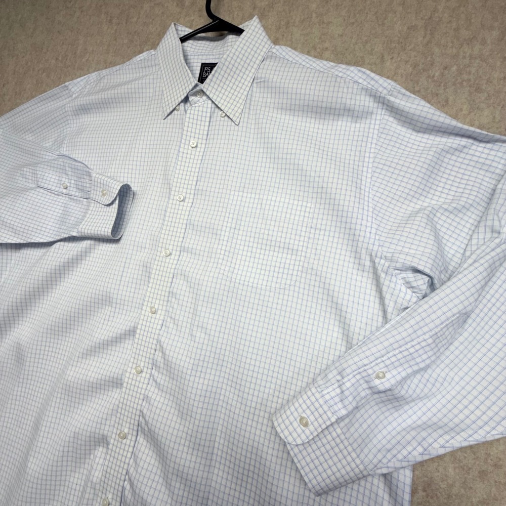 Jos. A. Bank Dress Shirt Mens 18 35 Blue White Traveler Traditional Fit Check